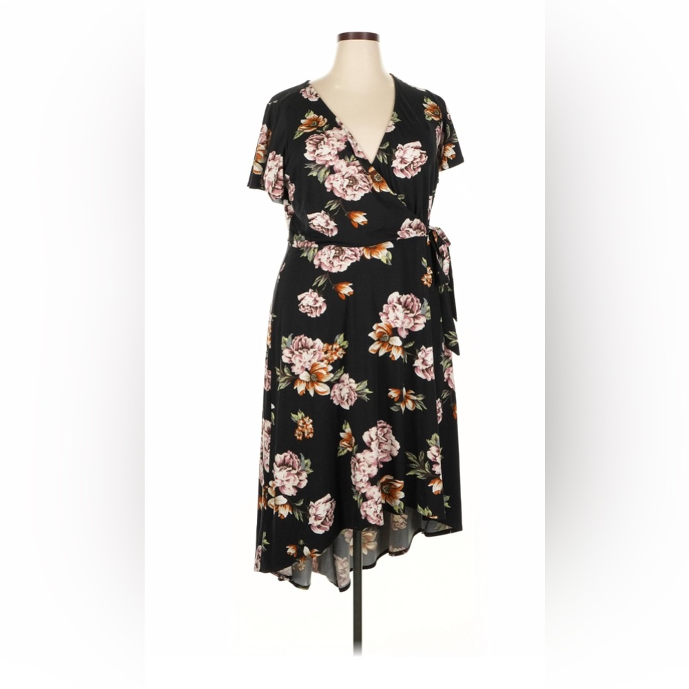 Floral High Low Dress in Black